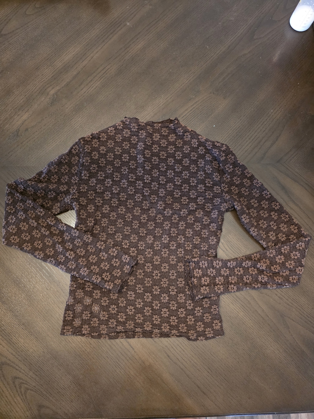 SHEIN Brown Floral Long Sleeve Mock Neck Top